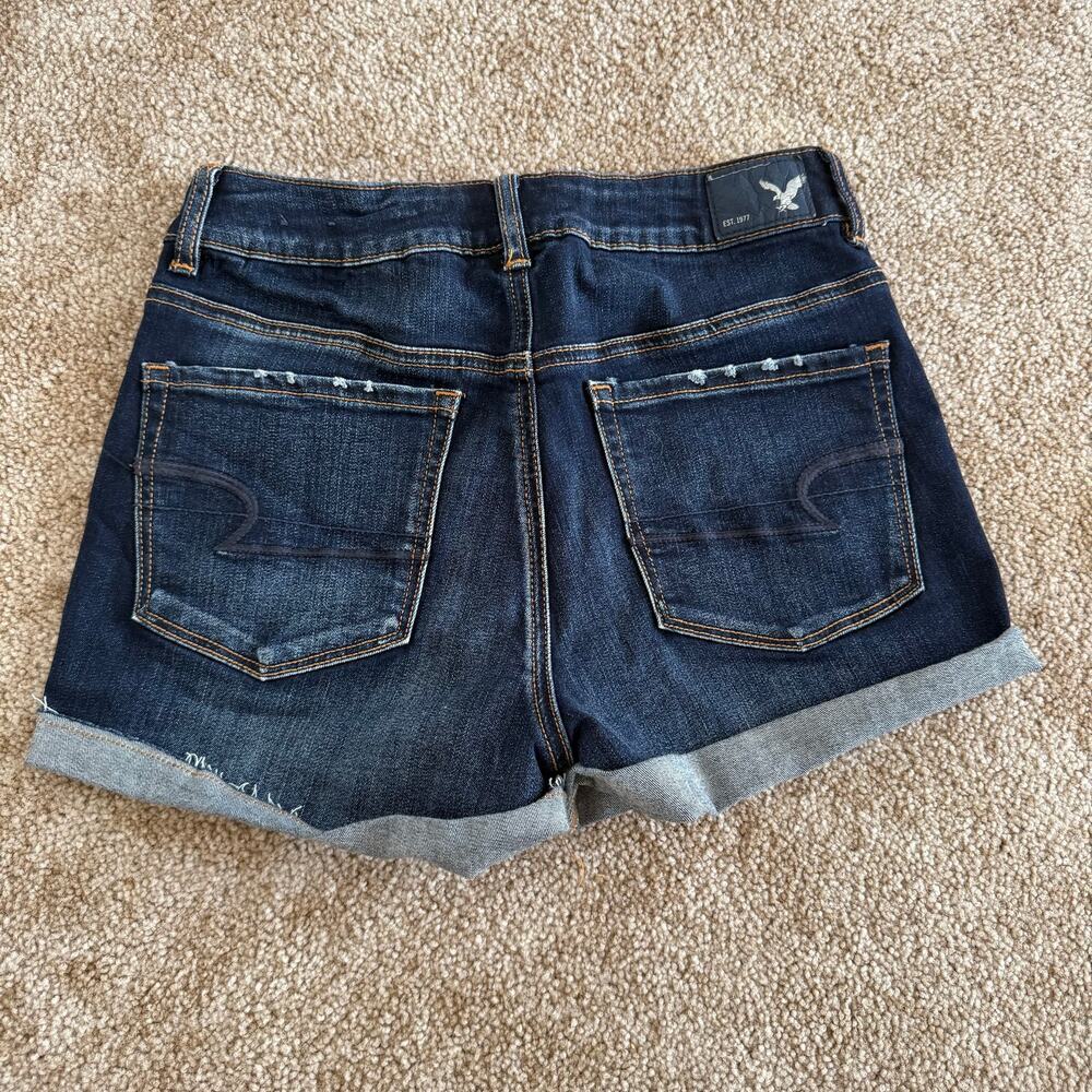 American Eagle Hi- Rise Shortie‎ Dark Wash Rolled Bottoms Casual Size 6 Summer - Picture 2 of 8